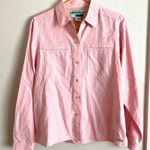 Pretty pink W ls blouse Ex Officio Buzz Off w insect repellent. Vented back